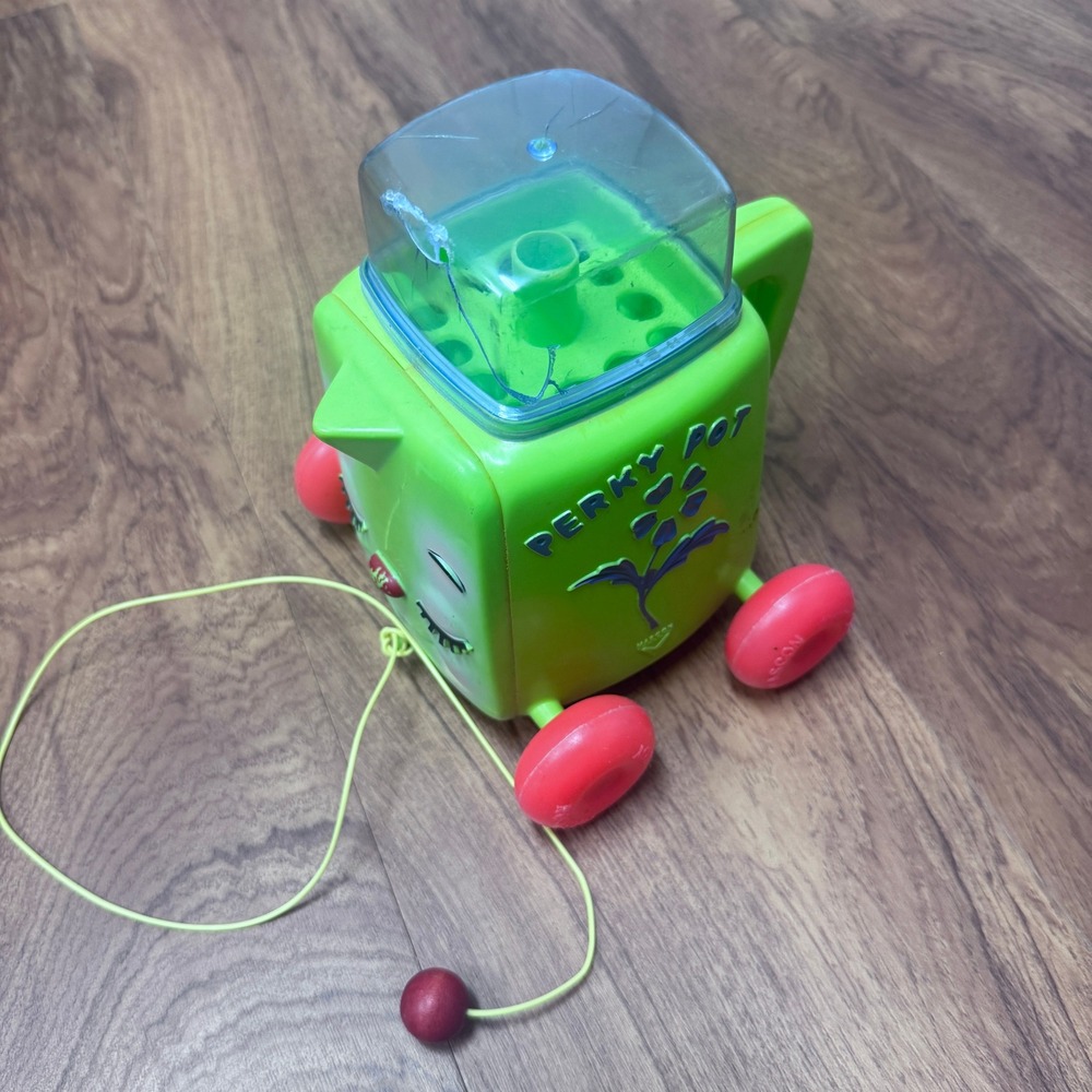 Vintage Mascon Perky Pot Pull Toy Green Coffee Percolator Retro Kitsch 70s Toy